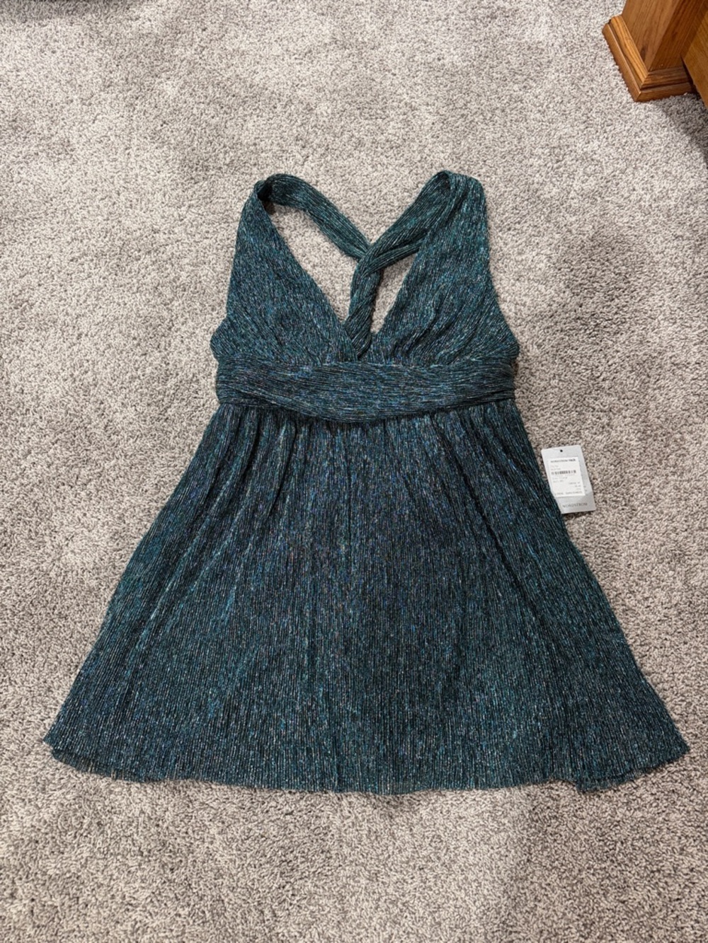 Lulu's Shimmery Teal Cross-Back Party Dress